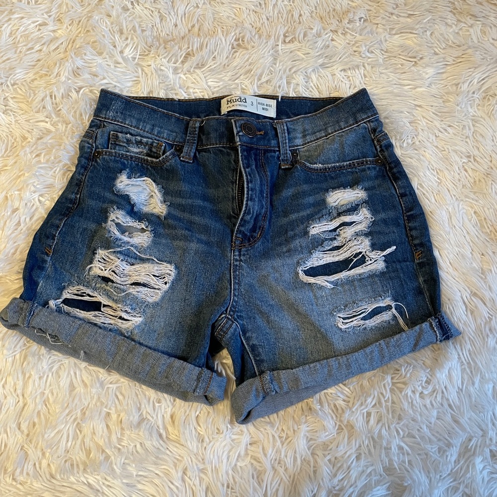 Women's Distressed Blue Denim Shorts